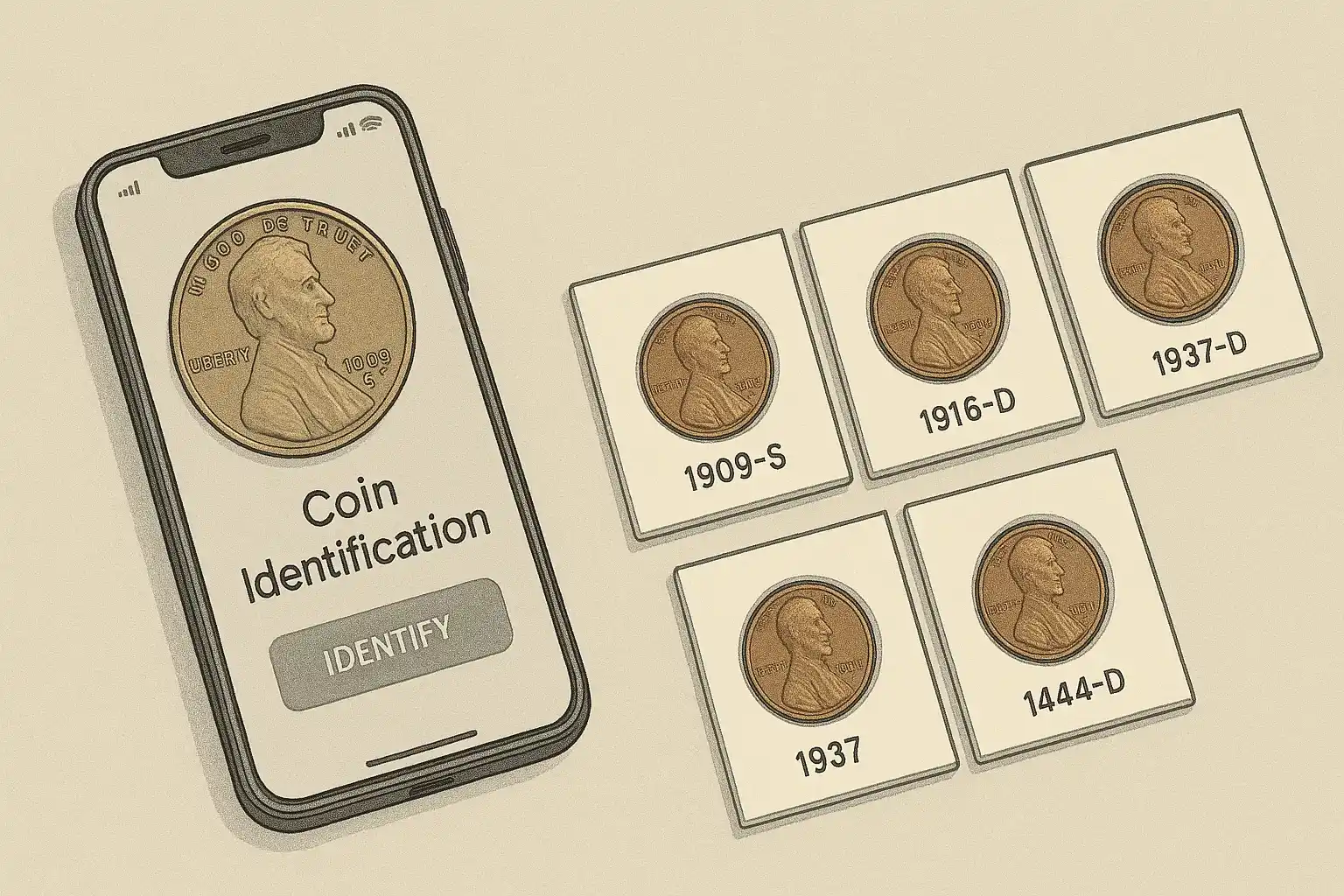 A smartphone with an opened coin identifier app.